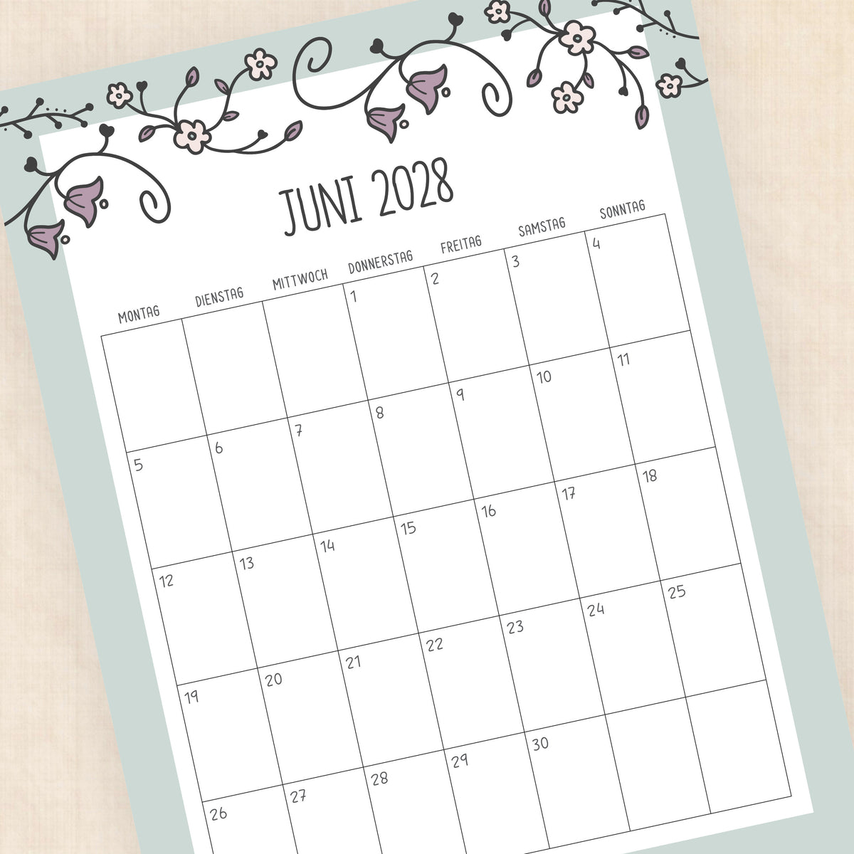 Kalender 2028 zum Ausdrucken