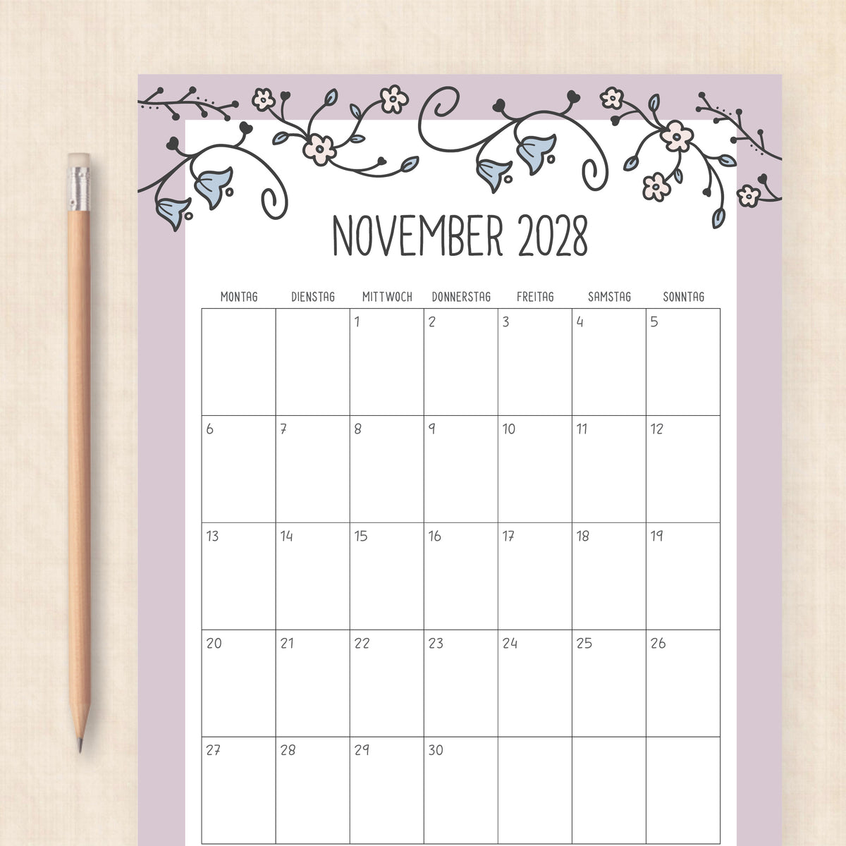 Kalender 2028 zum Ausdrucken