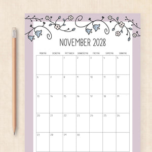 Kalender 2028 zum Ausdrucken