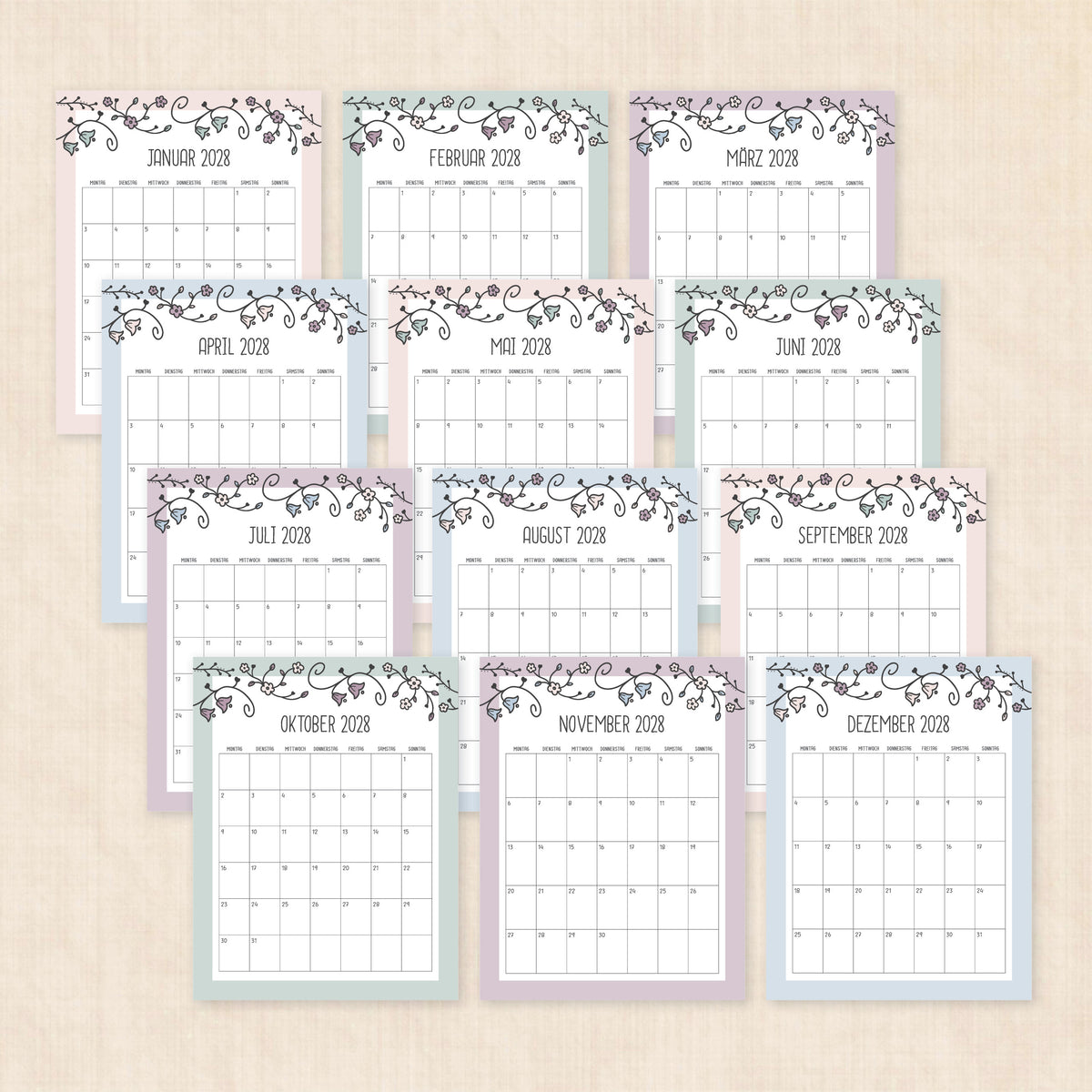 Kalender 2028 zum Ausdrucken