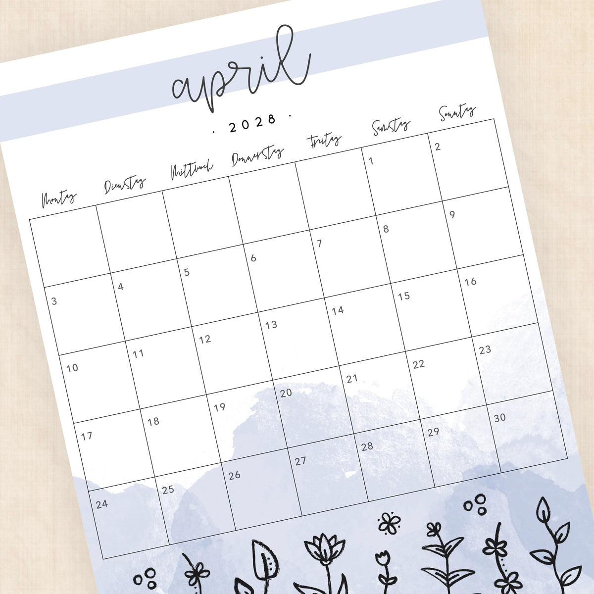 Kalender 2028 zum Ausdrucken