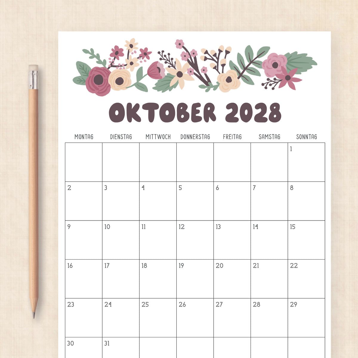 Kalender 2028 zum Ausdrucken