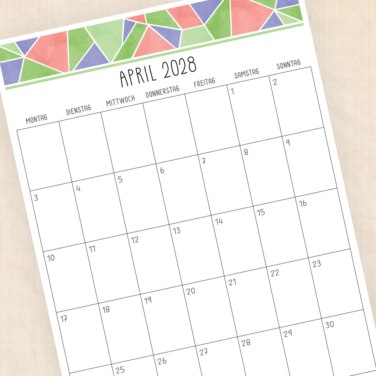 Kalender 2028 zum Ausdrucken