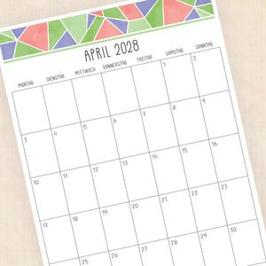 Kalender 2028 zum Ausdrucken