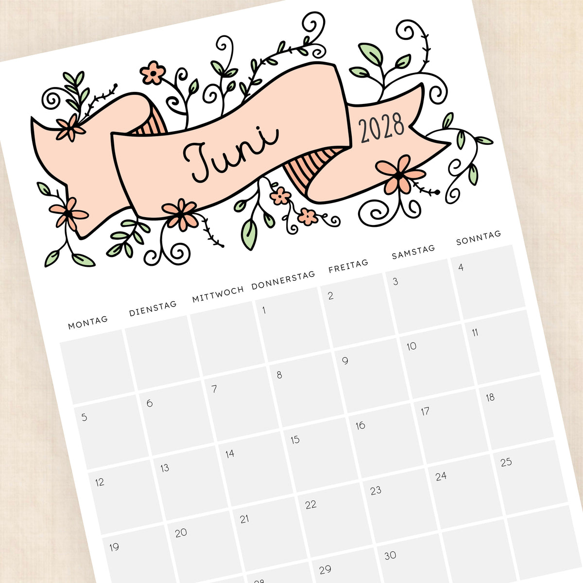 Kalender 2028 zum Ausdrucken