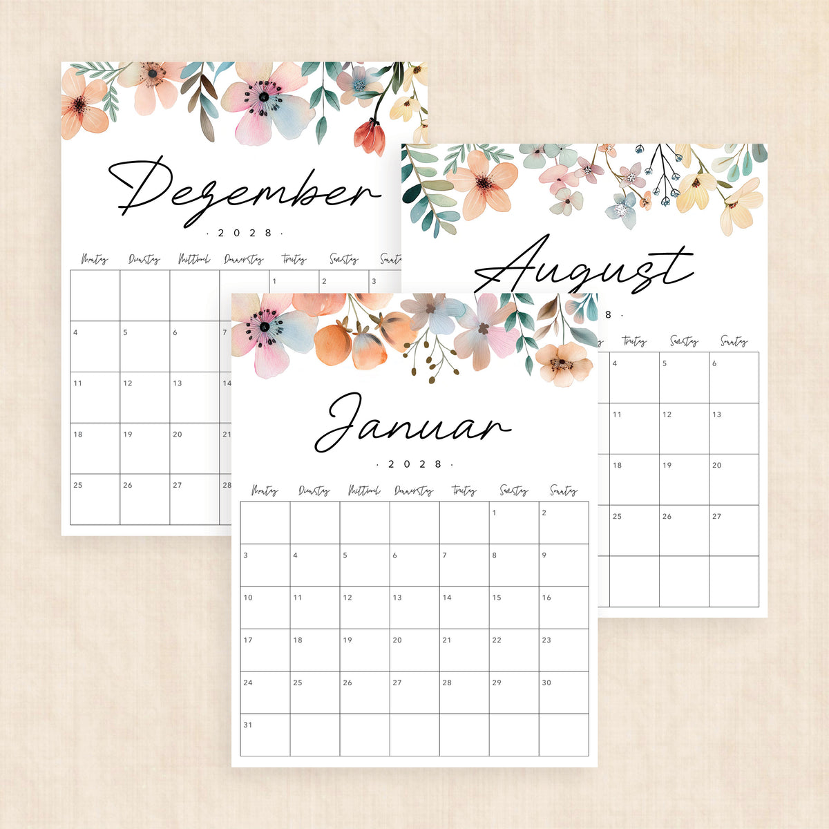 Kalender 2028 zum Ausdrucken