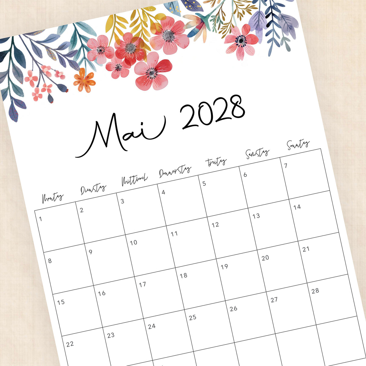 Kalender 2028 zum Ausdrucken