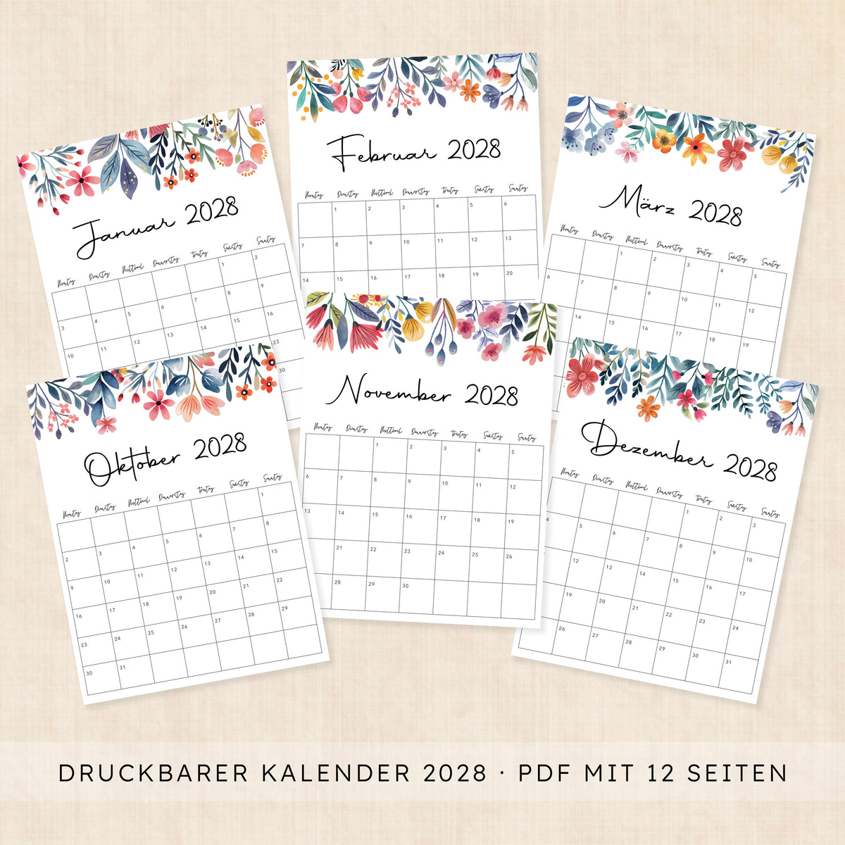 Kalender 2028 zum Ausdrucken