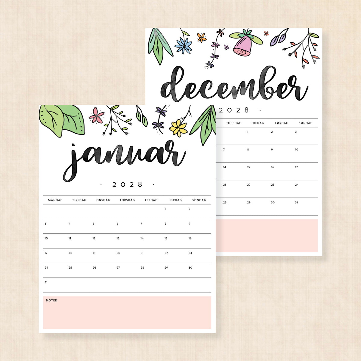 Kalender 2028 print selv