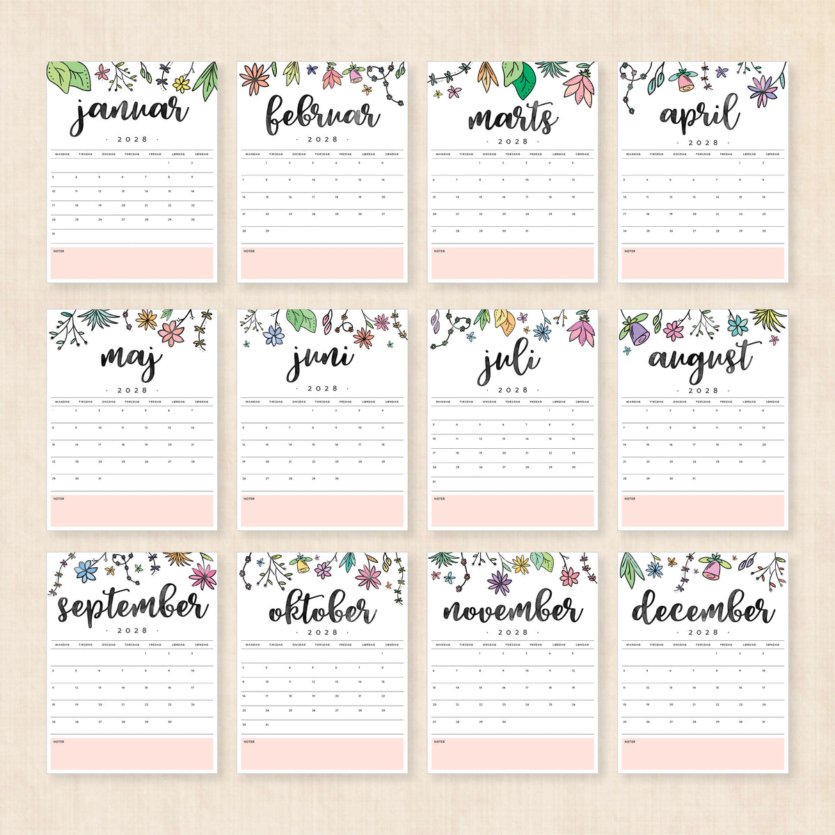 Kalender 2028 print selv