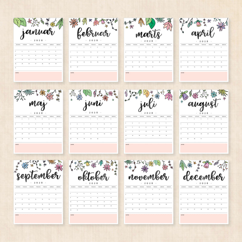 Kalender 2028 print selv