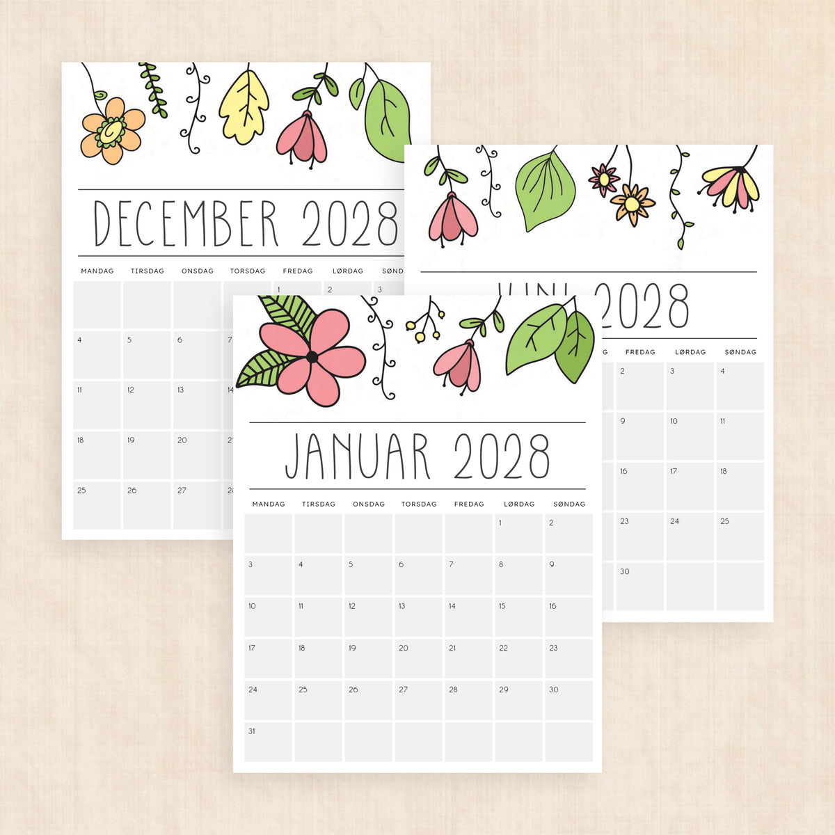 Kalender 2028 print selv