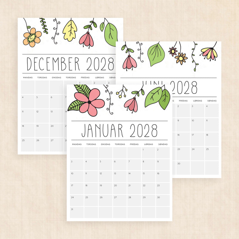 Kalender 2028 print selv