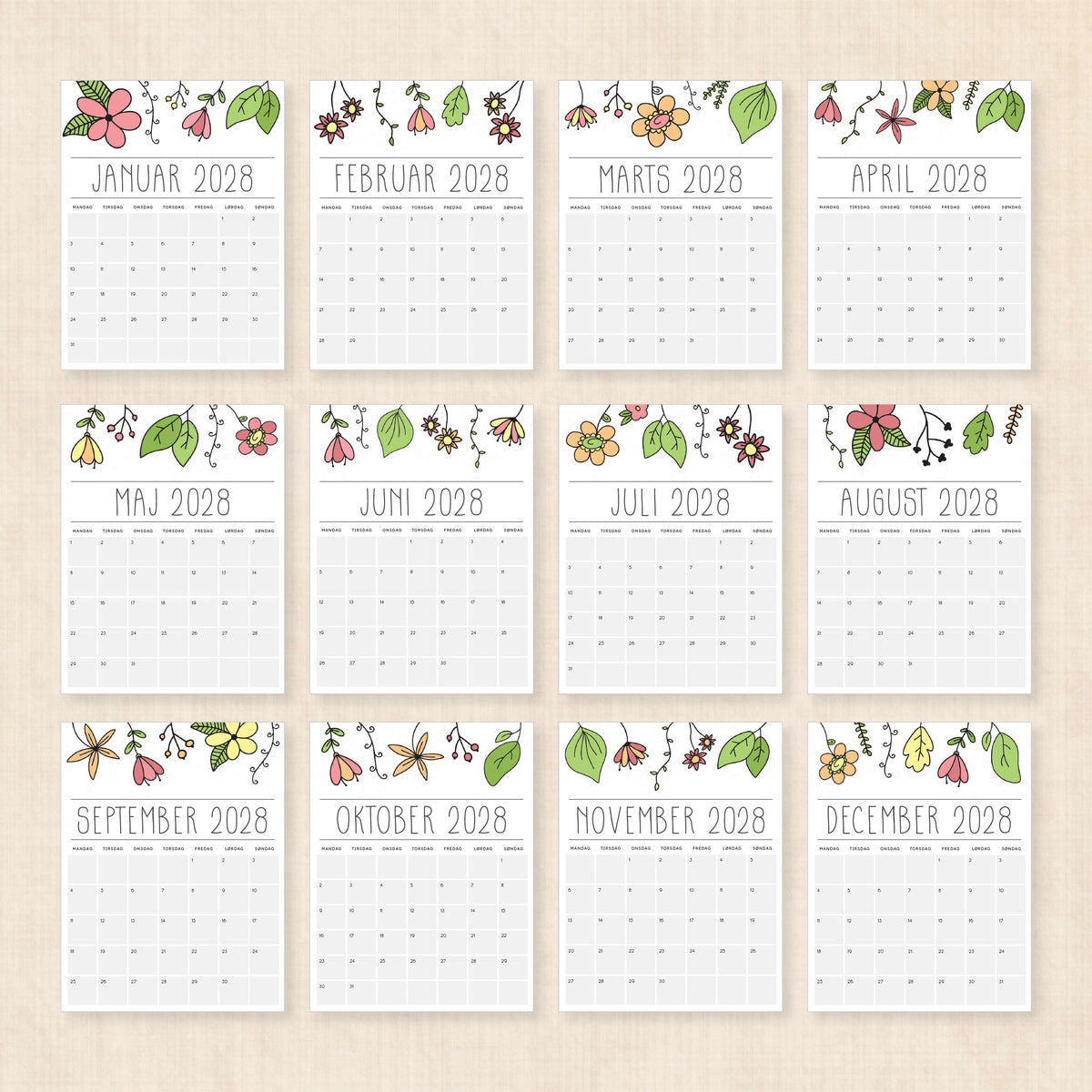 Kalender 2028 print selv
