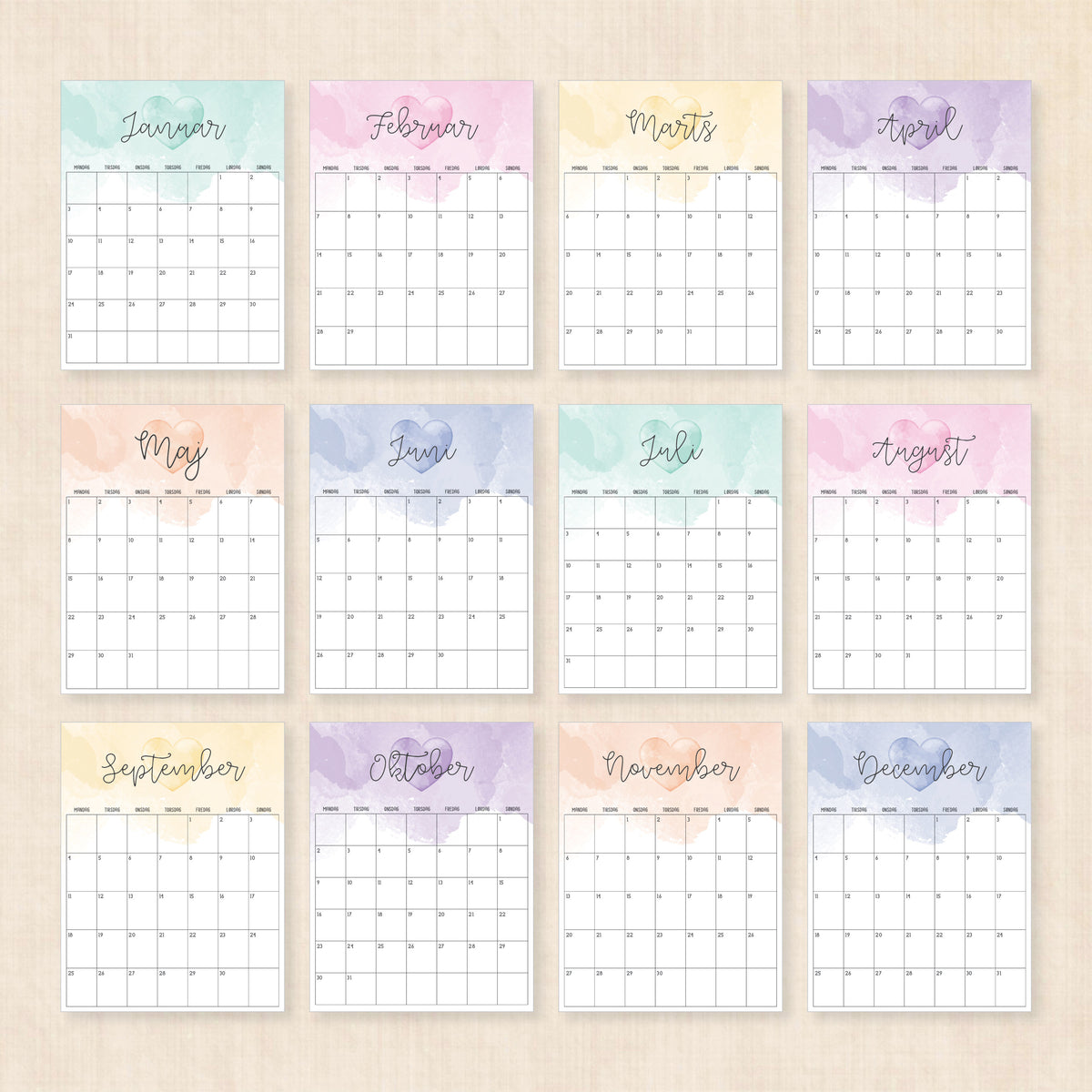 Kalender 2028 print selv: Colorful Crush