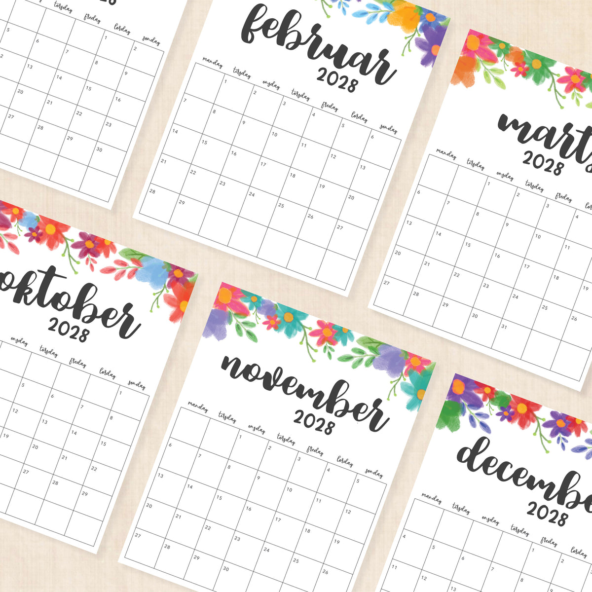 Kalender 2028 print selv: Garland Gaze