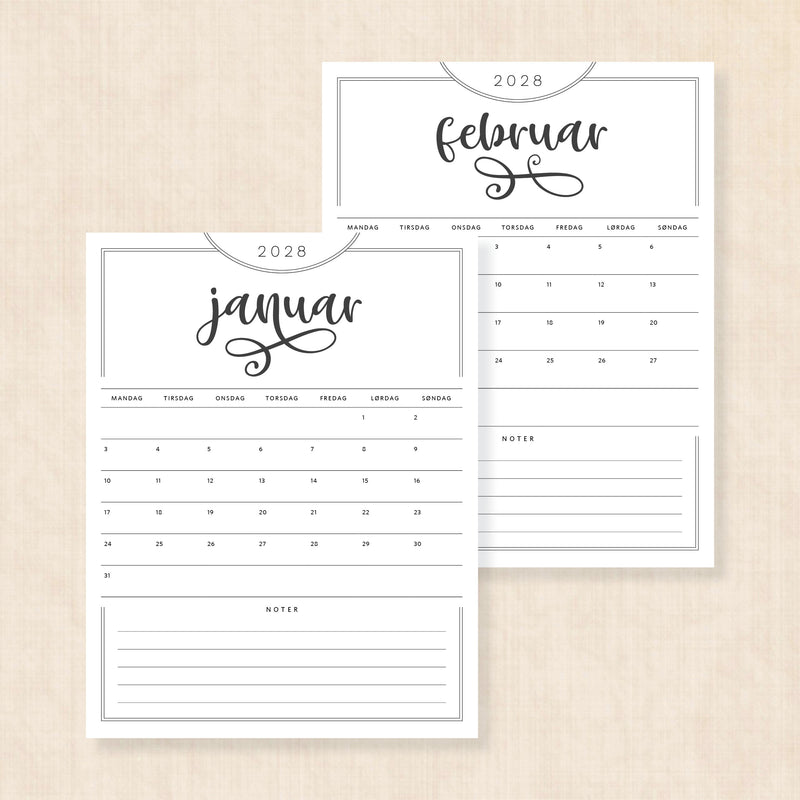 Kalender 2028 print selv
