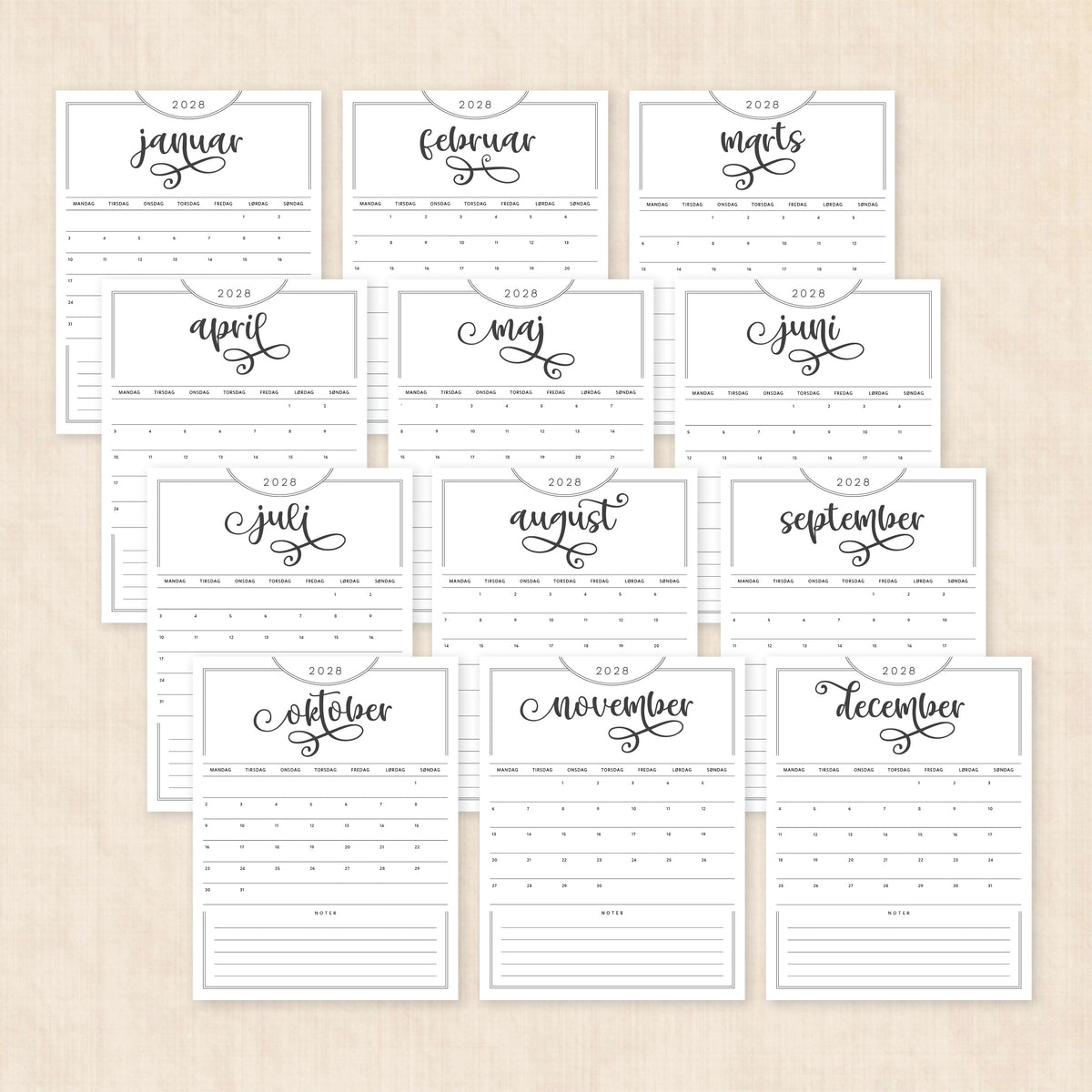 Kalender 2028 print selv: Flawless Flourish