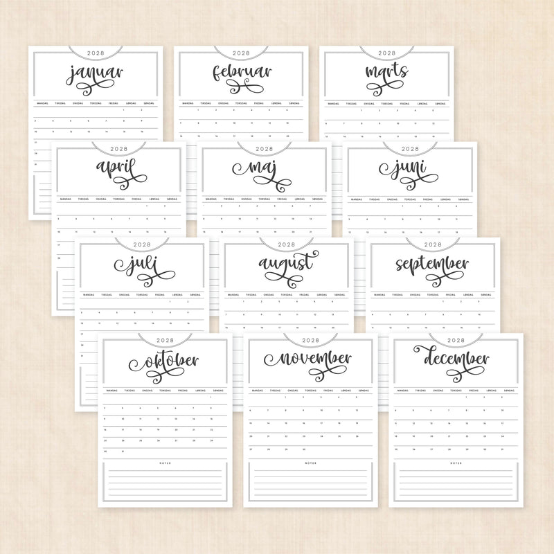 Kalender 2028 print selv