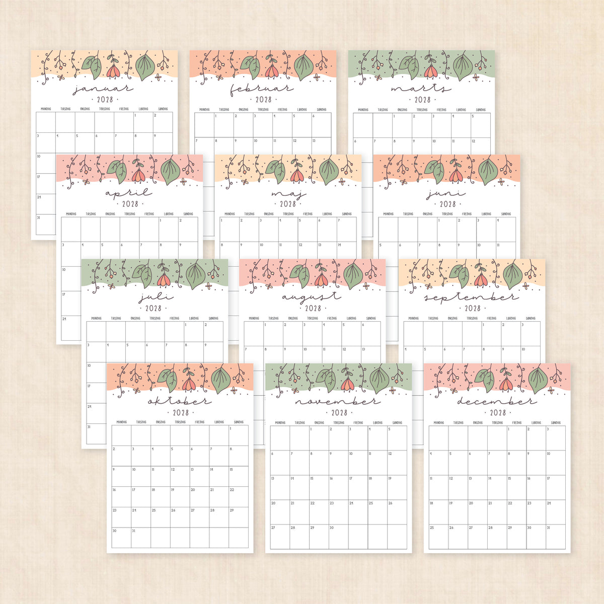 Kalender 2028 print selv: Garden Gala