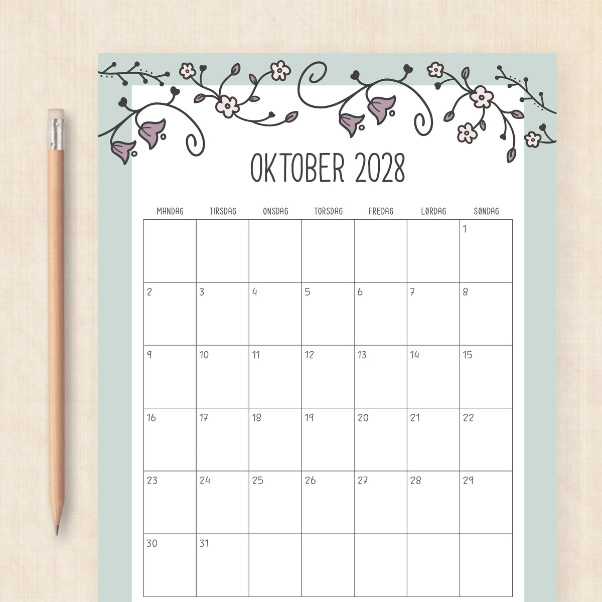 Kalender 2028 print selv: Vintage Vines