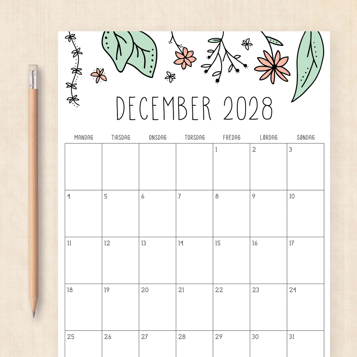 Kalender 2028 print selv: Rhododendron Rain