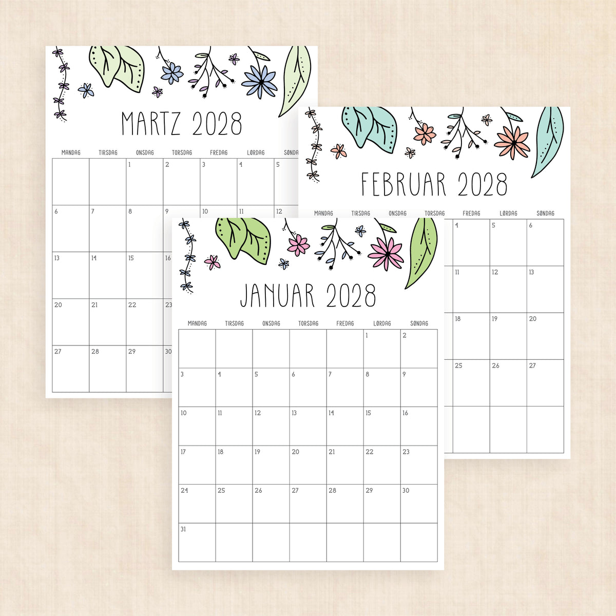 Kalender 2028 print selv: Rhododendron Rain