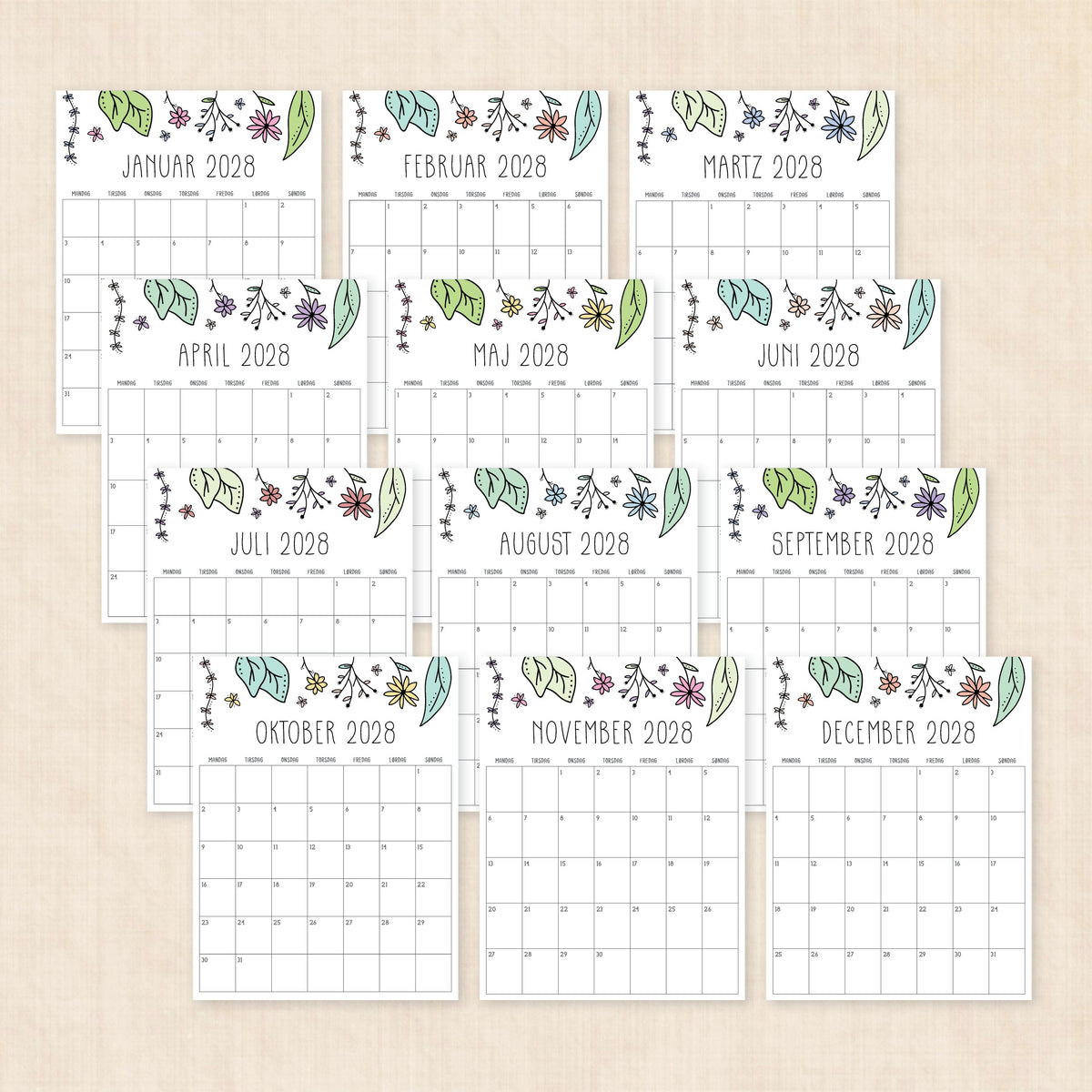 Kalender 2028 print selv: Rhododendron Rain