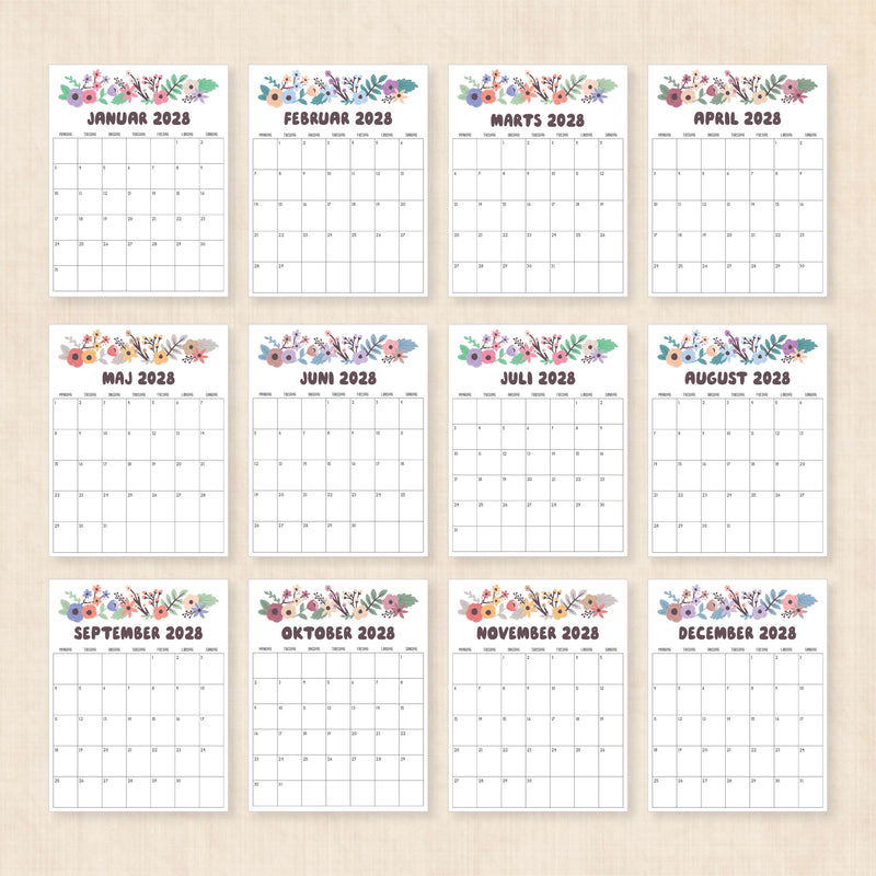 Kalender 2028 print selv