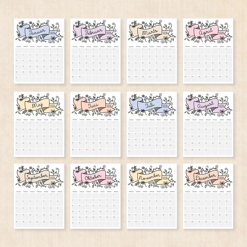 Kalender 2028 print selv