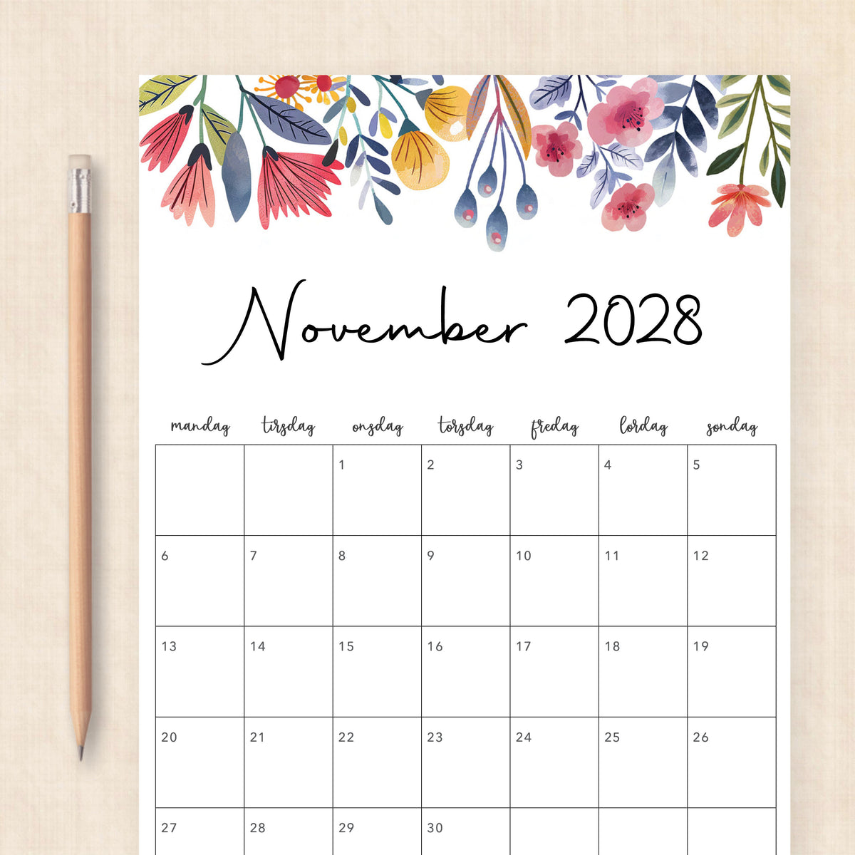 Kalender 2028 print selv: Floral Fantasy