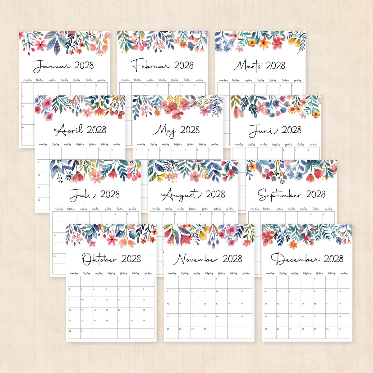 Kalender 2028 print selv: Floral Fantasy