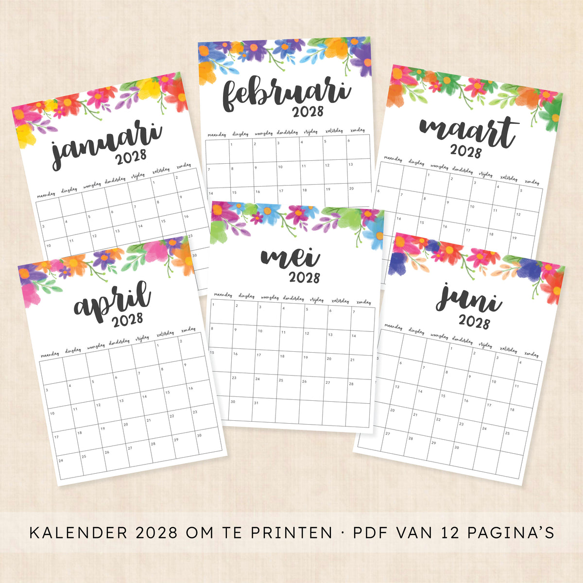 Kalender 2028 printen: Garland Gaze