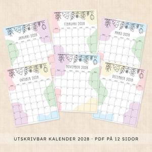 kalender 2028 att skriva ut