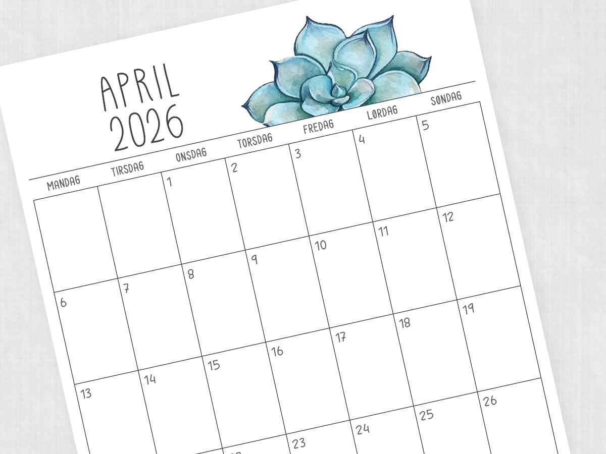 kalender april 2026 print selv