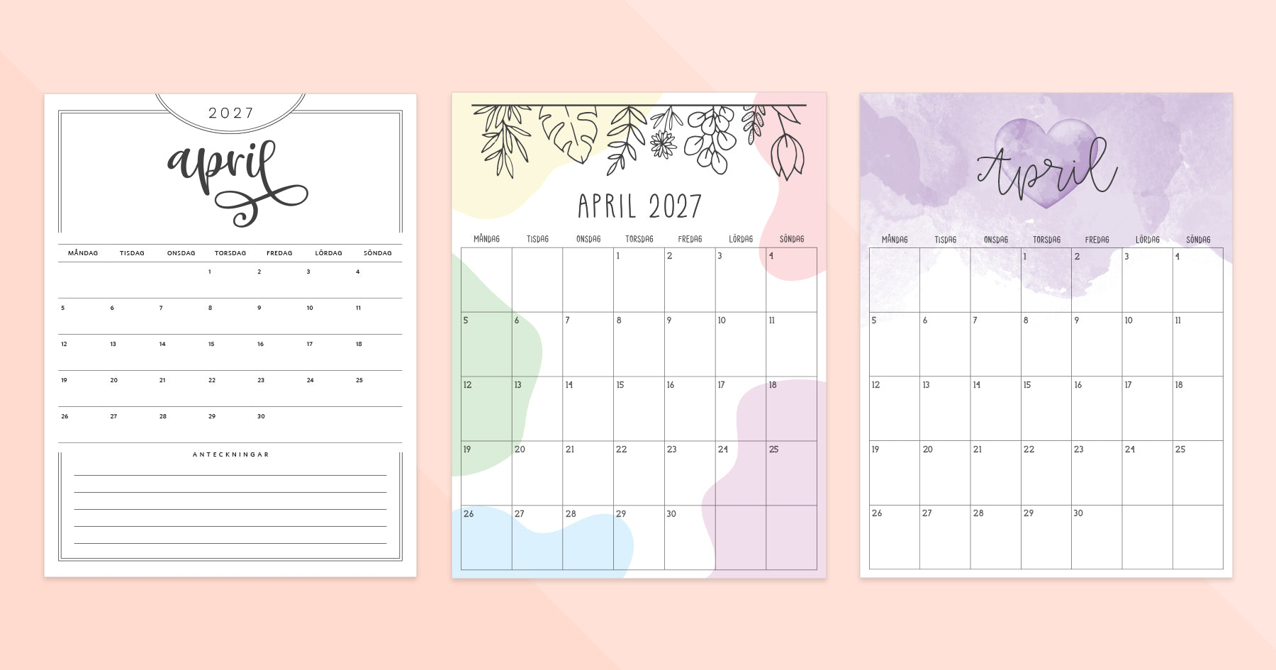 kalender april 2027 utskrift