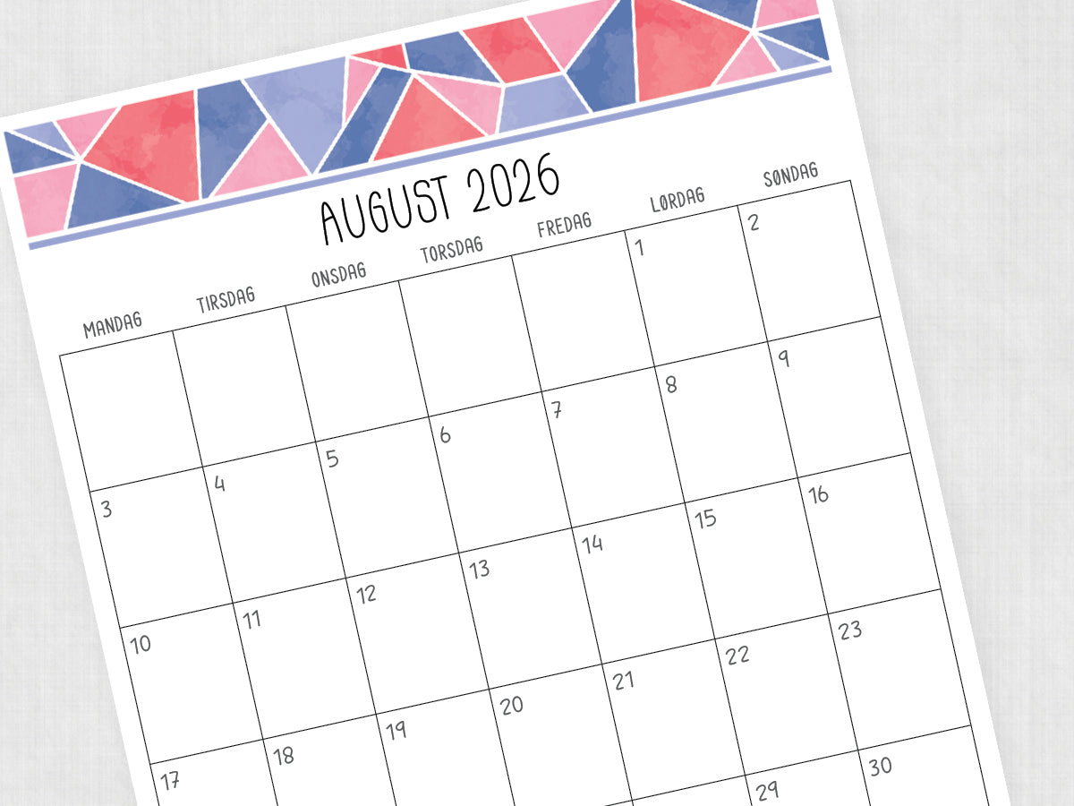 kalender august 2026 print selv