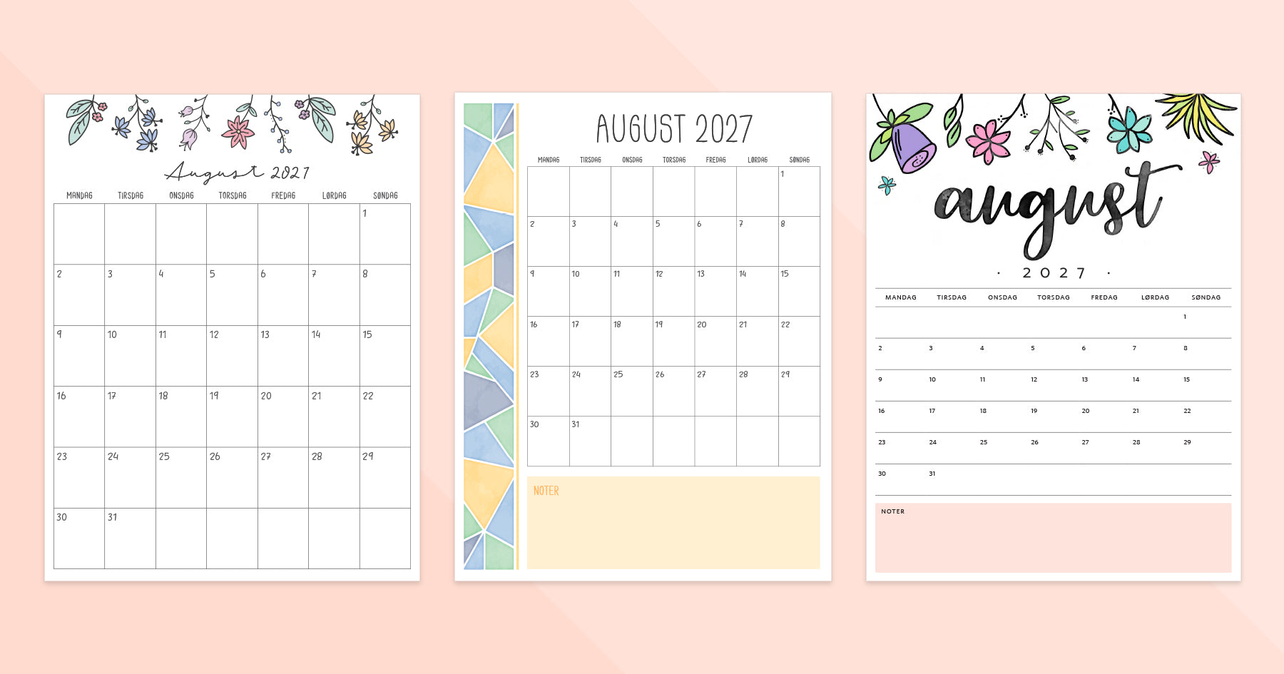 kalender august 2027 print selv