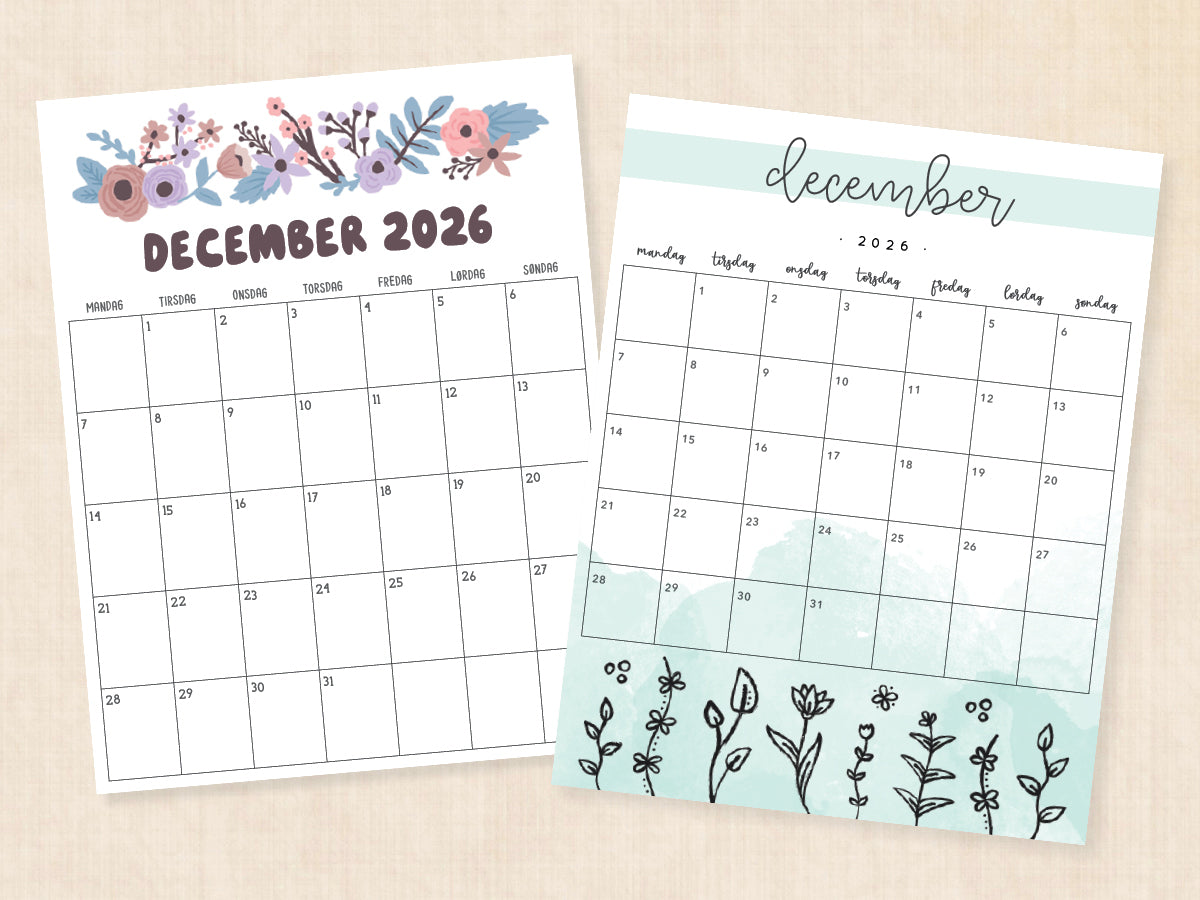 Kalender Dec Kalender december 2026 Β· PDF-skabeloner til udskrivning