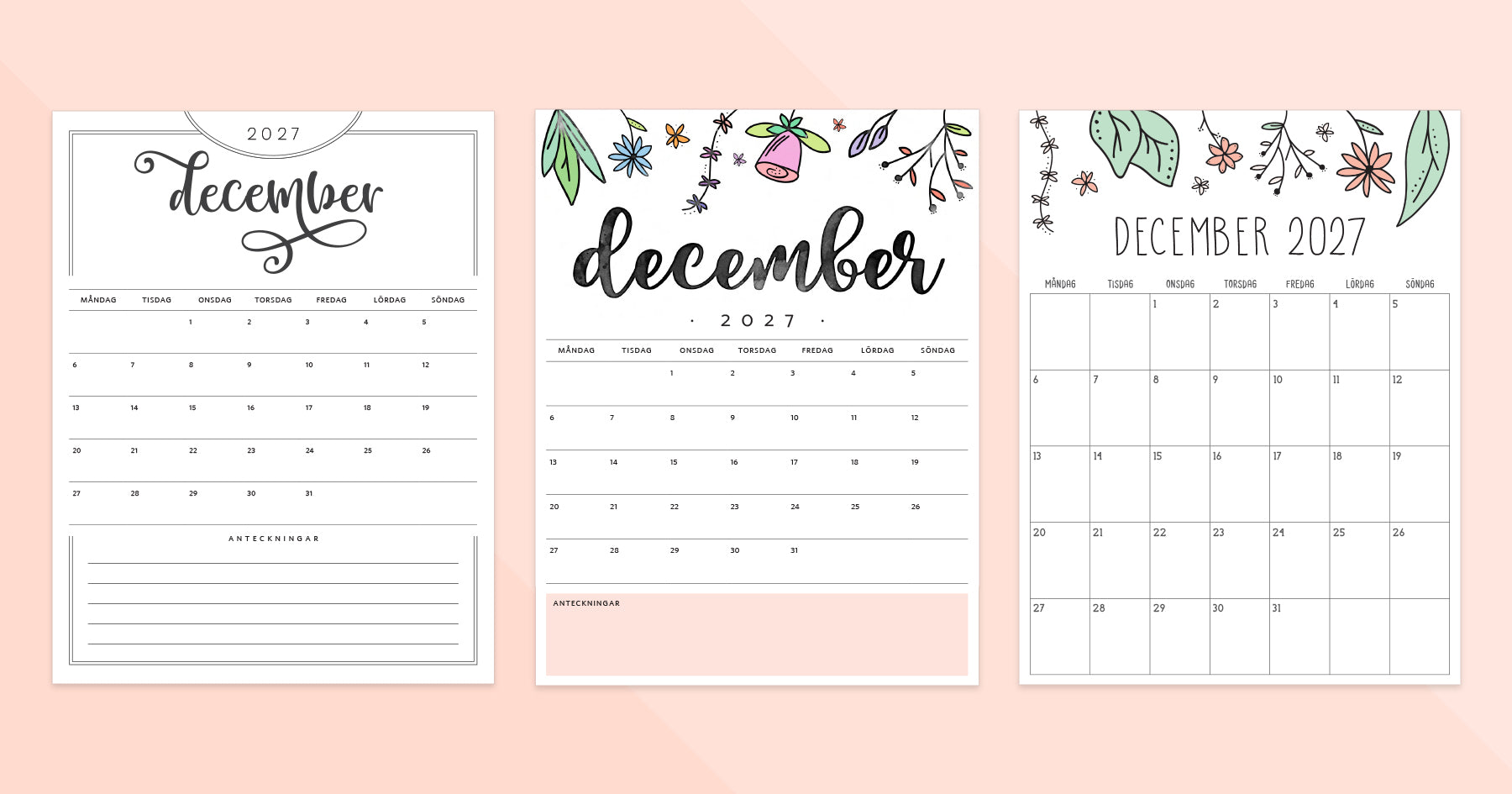 kalender december 2027 utskrift