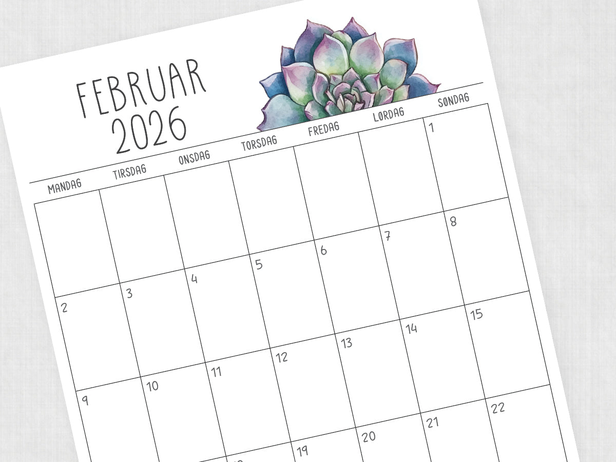 kalender februar 2026 skabelon