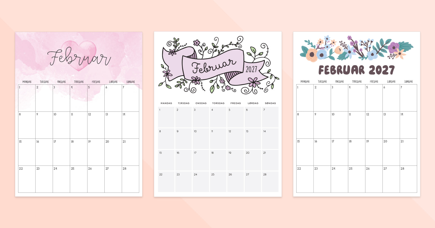 kalender februar 2027 print selv