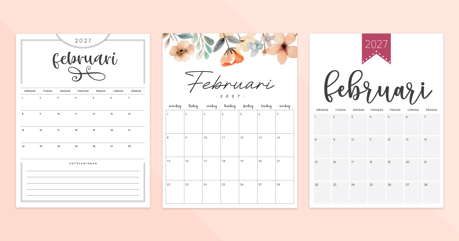 kalender februari 2027 utskrift