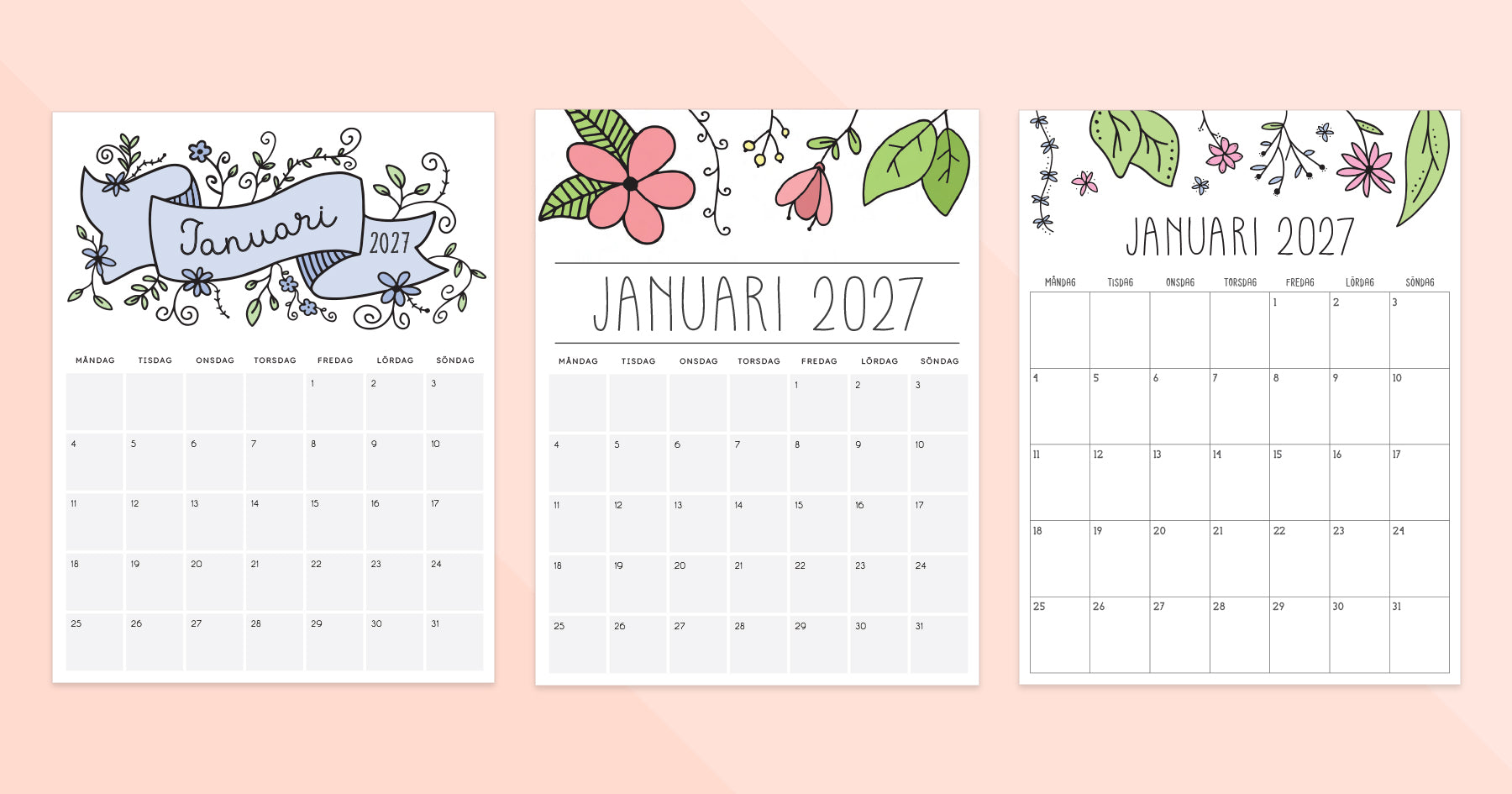 kalender januari 2027 utskrift