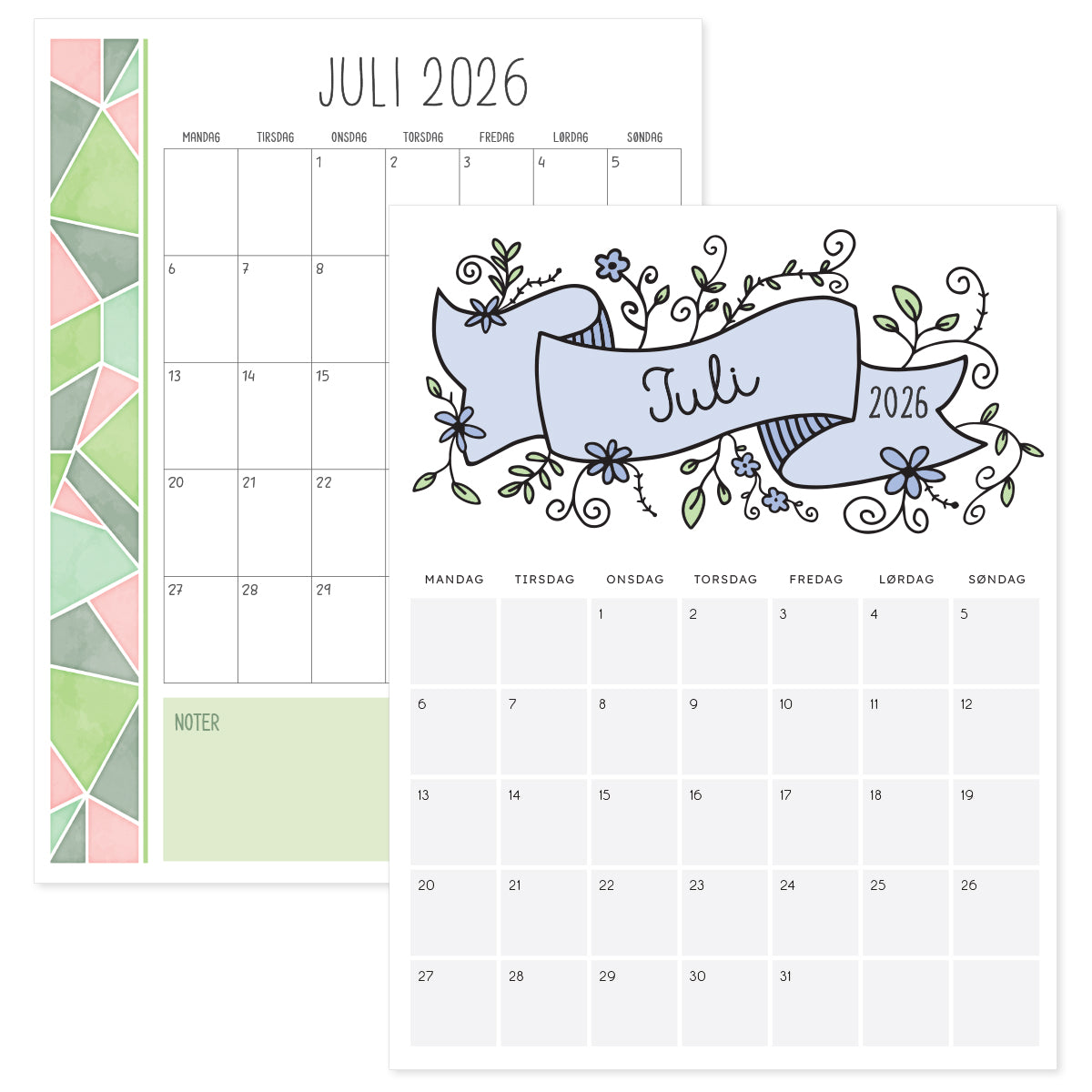 kalender dansk juli 2026