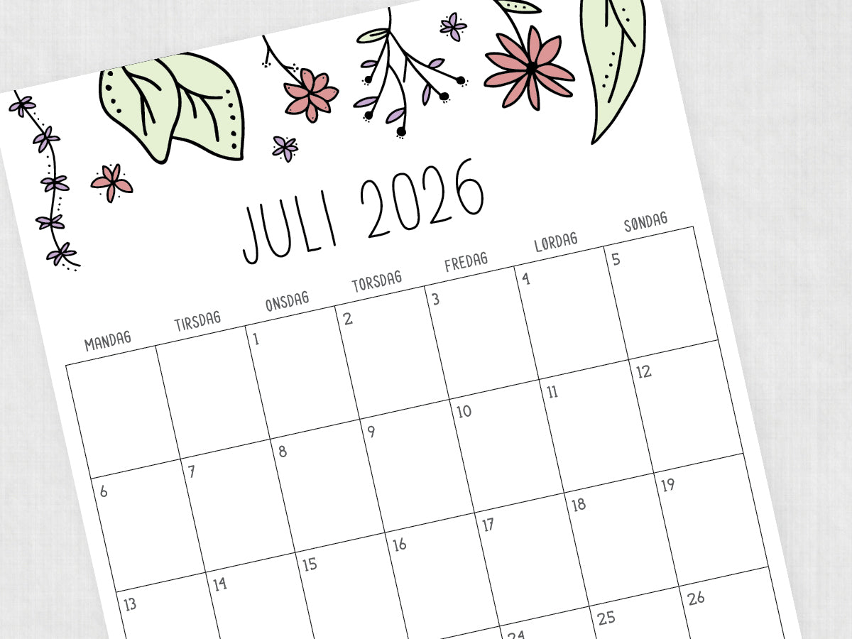 kalender juli 2026 print selv