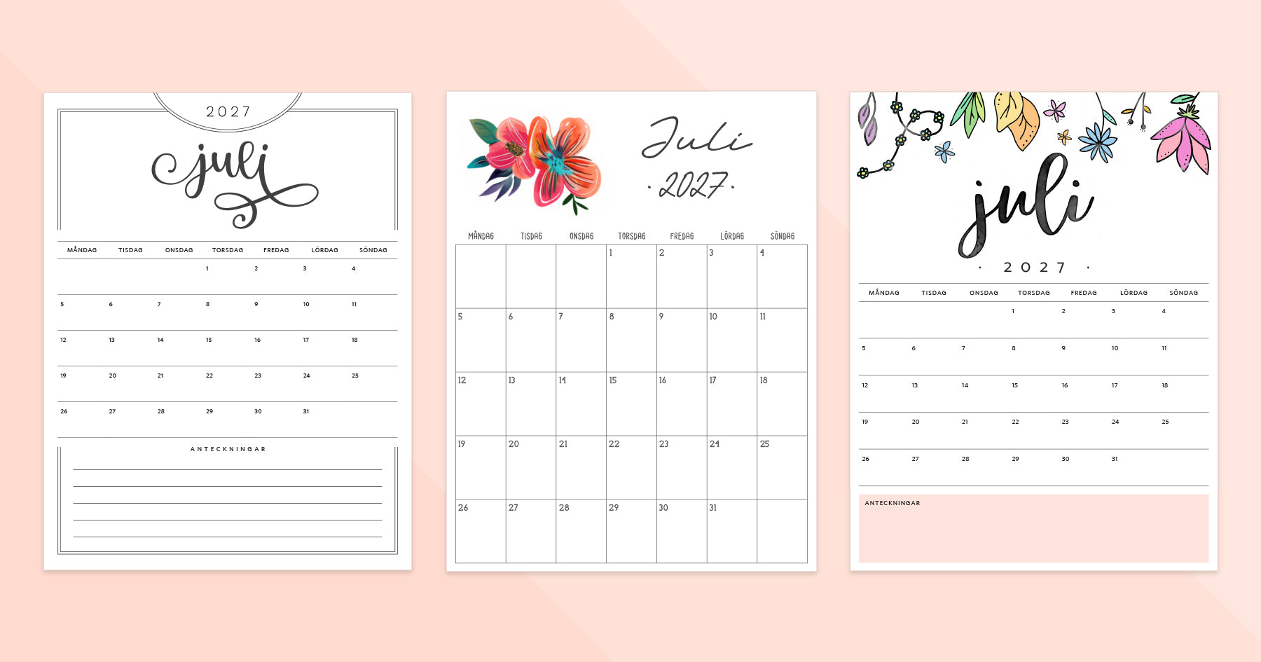 kalender juli 2027 utskrift