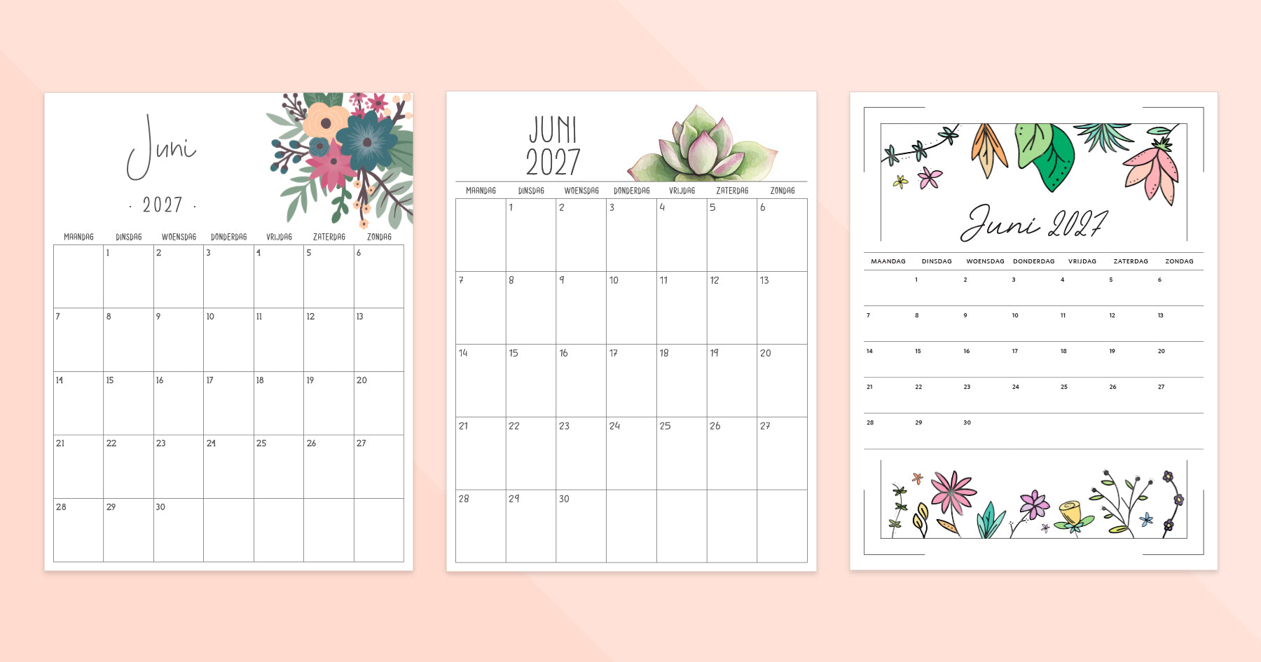 kalender juni 2027 afdrukken