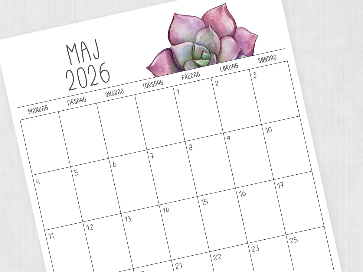 kalender maj 2026 print selv