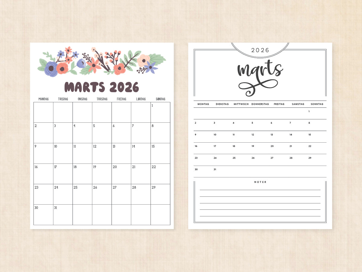 kalender marts 2026